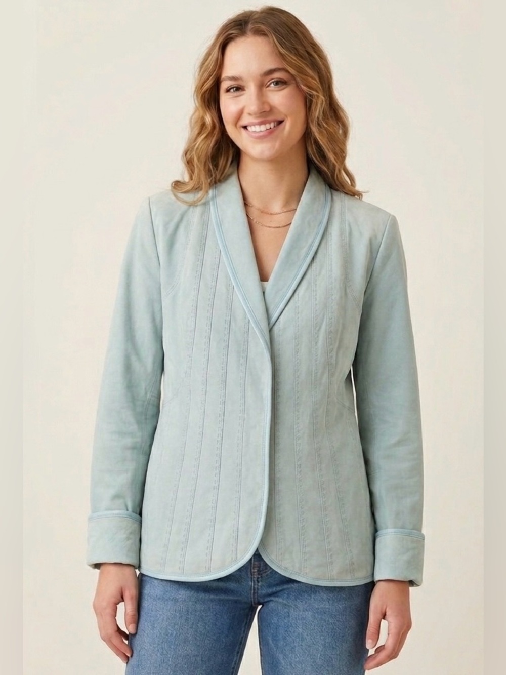 Vintage Bradley Bayou Light Blue Suede Leather Jacket Blazer Western Stitching M